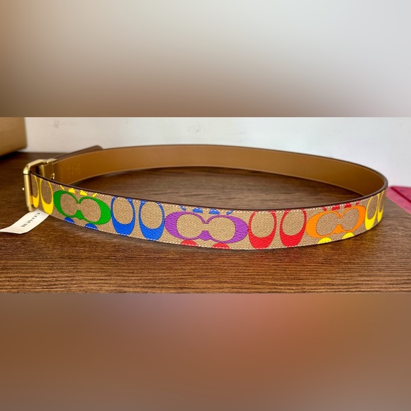 New Coach Roller Buckle Cut To Size Reversible Belt In Rainbow Signature Canvas - Picture 6 of 10